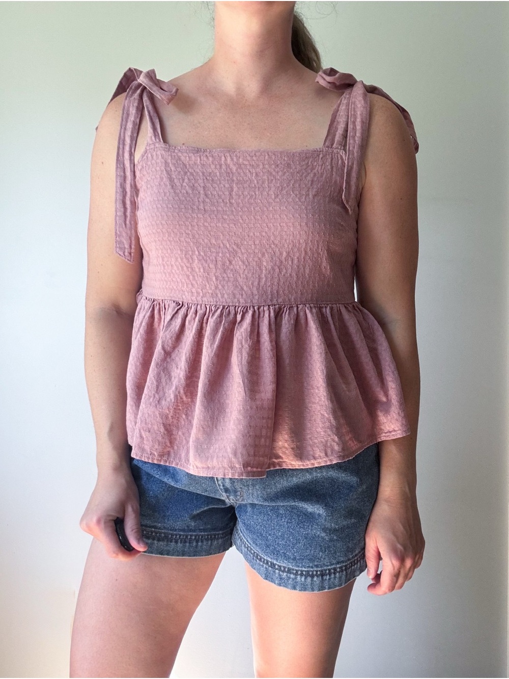 Madewell Dusty Rose Tie-Shoulder Peplum Tank